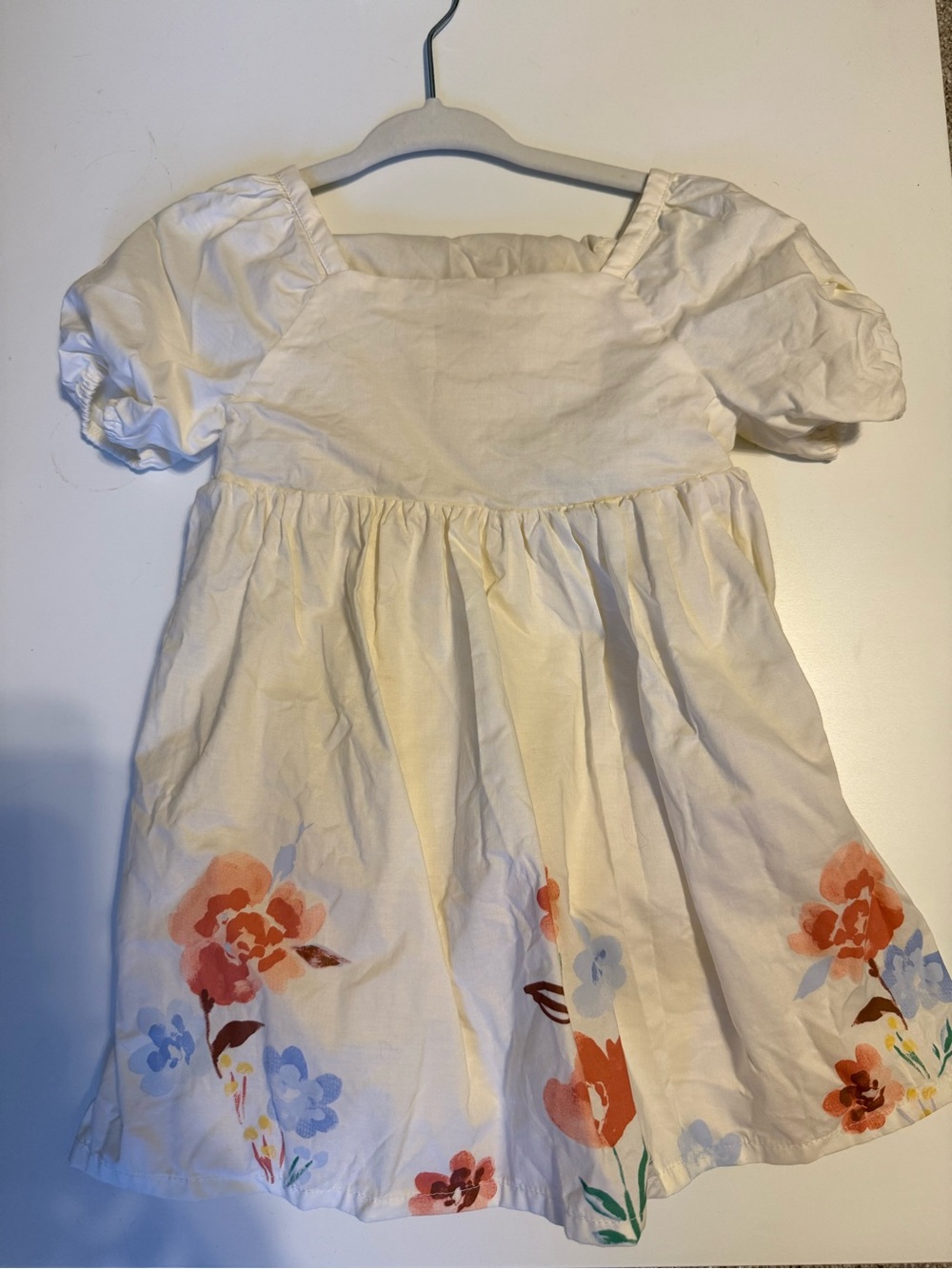 Carter's Cream Dress with Orange & Blue Floral Hem